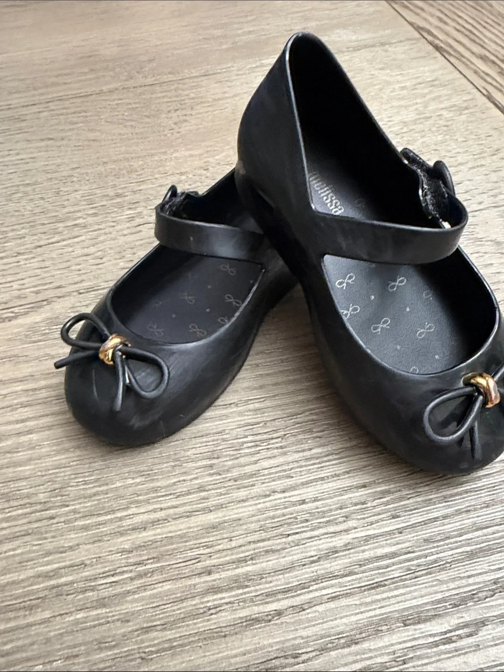 Mini Melissa Black Mary Jane Ballet Flats with Bow